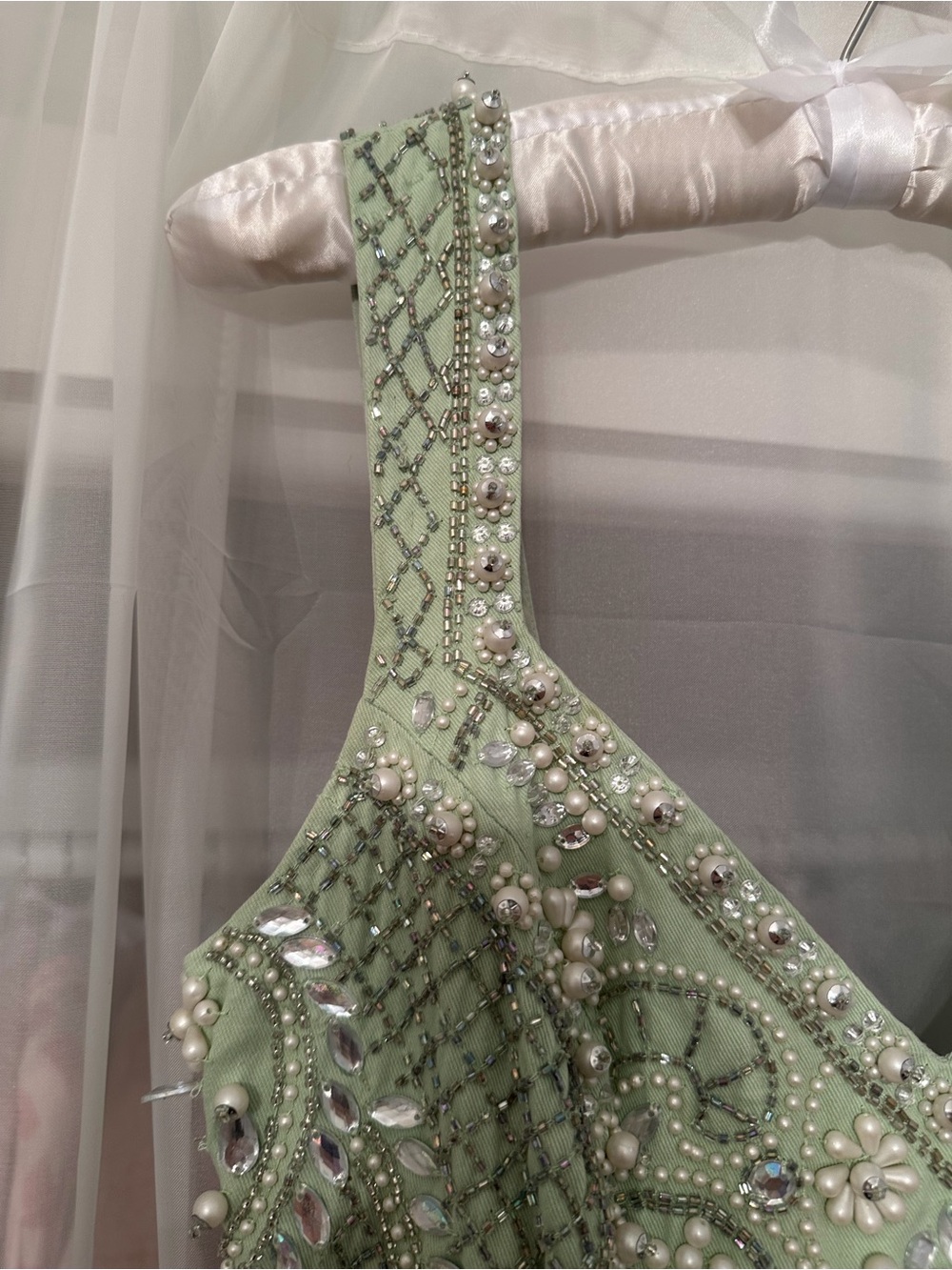 Asos Luxe Embellished Sweetheart Caged Mini Dress in Sage - Picture 3 of 12